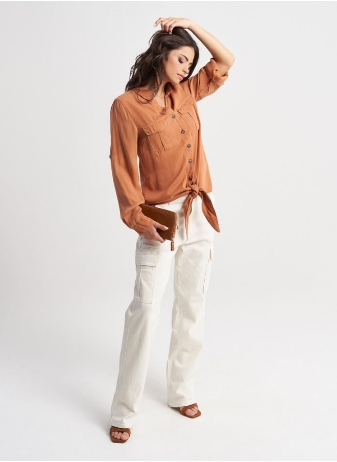 Rust-Colored Tie-Front Shirt