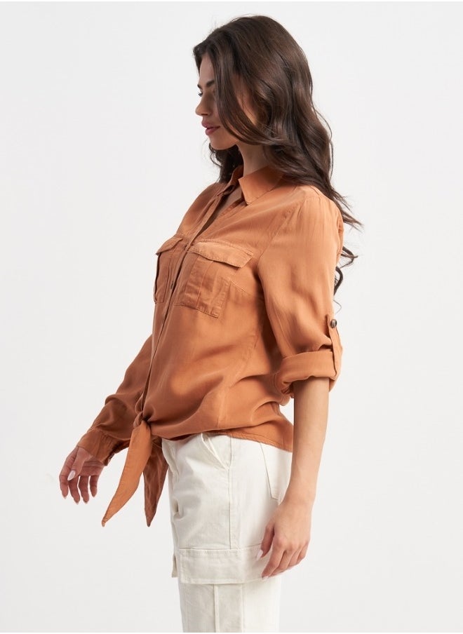 Rust-Colored Tie-Front Shirt