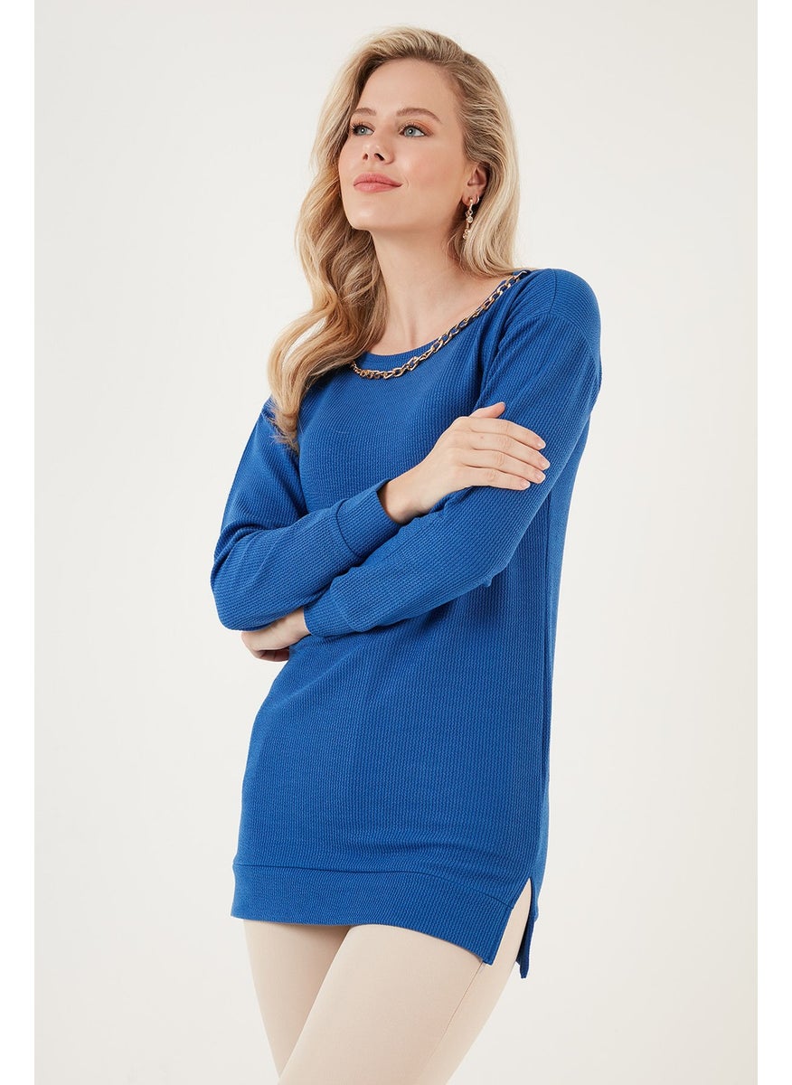 Chain Detailed Regular Fit Crew Neck Flexible Blouse Women's Blouse 5865347
