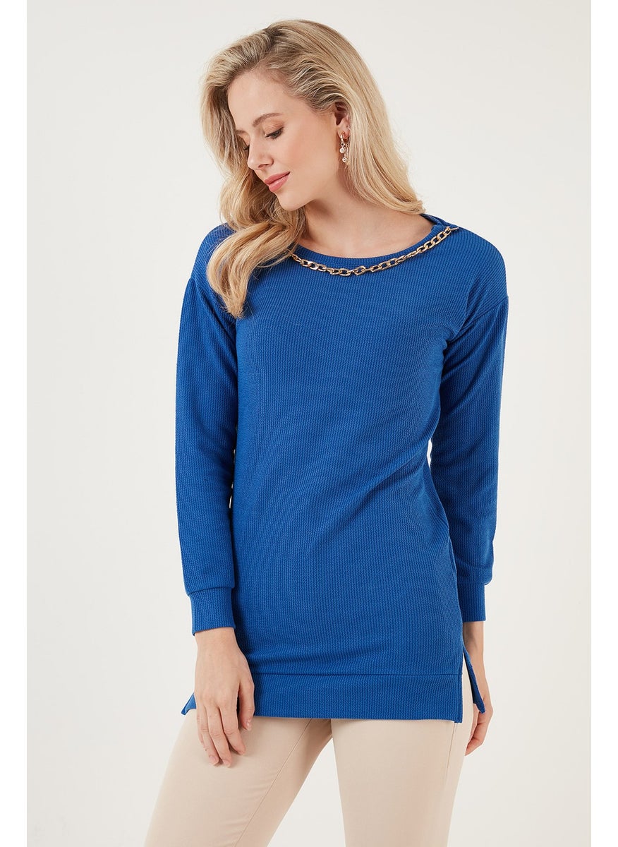 Chain Detailed Regular Fit Crew Neck Flexible Blouse Women's Blouse 5865347