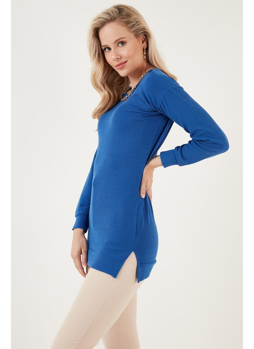 Chain Detailed Regular Fit Crew Neck Flexible Blouse Women's Blouse 5865347