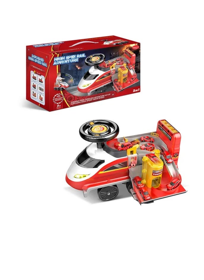 2-In-1 Battery Operated Rail Ride-On Baby Car - Fire