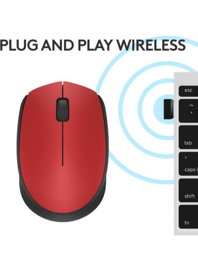 M171 Wireless Mouse for PC, Mac, Laptop, 2.4 GHz with USB Mini Receiver, Optical Tracking, 12-Months Battery Life, Ambidextrous - Red