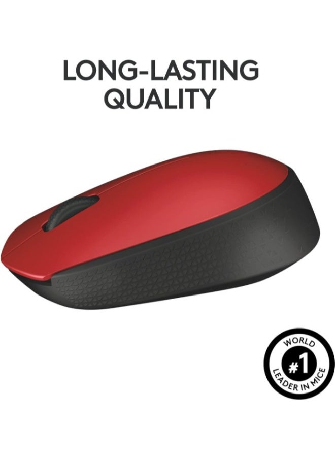 M171 Wireless Mouse for PC, Mac, Laptop, 2.4 GHz with USB Mini Receiver, Optical Tracking, 12-Months Battery Life, Ambidextrous - Red