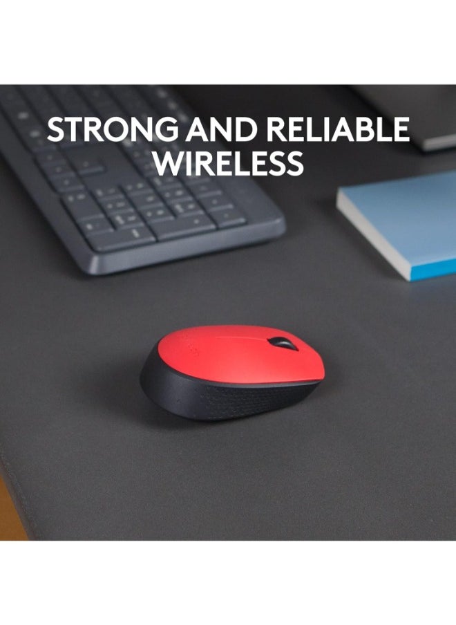 M171 Wireless Mouse for PC, Mac, Laptop, 2.4 GHz with USB Mini Receiver, Optical Tracking, 12-Months Battery Life, Ambidextrous - Red