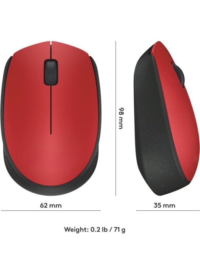 M171 Wireless Mouse for PC, Mac, Laptop, 2.4 GHz with USB Mini Receiver, Optical Tracking, 12-Months Battery Life, Ambidextrous - Red