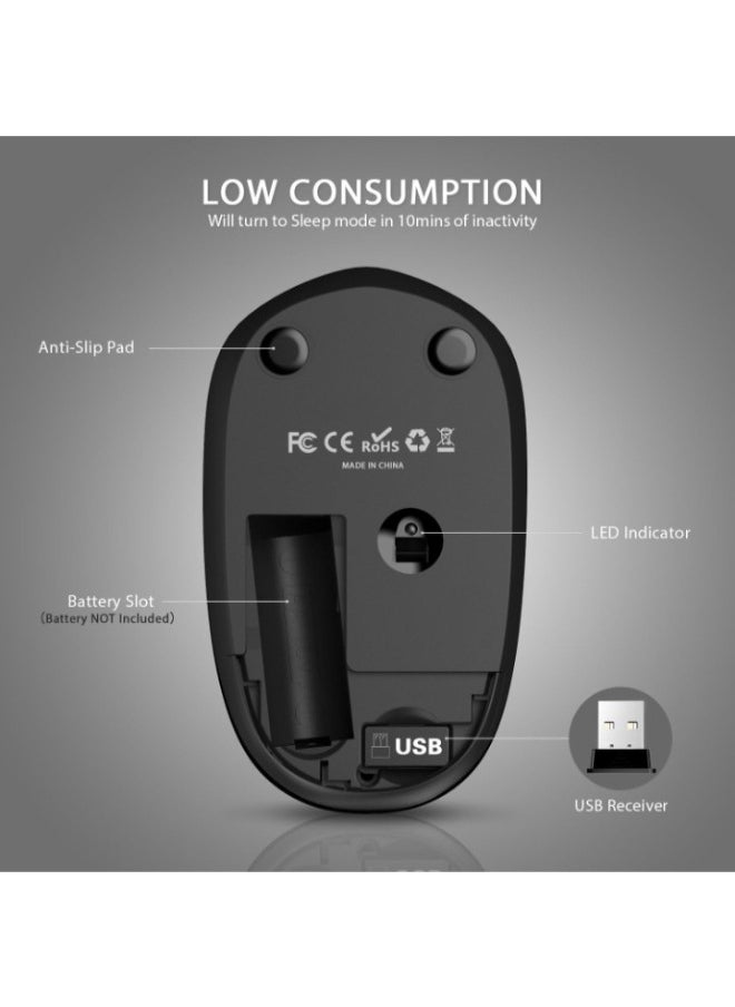 Wireless Mouse - 2.4G Cordless Mice with USB Nano Receiver Computer Mouse with Noiseless Click for Laptop, PC, Tablet, Computer, and Mac - Black