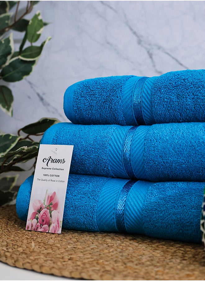 Arams Supreme 3-Piece 100% Combed Cotton 550 GSM Quick Dry Highly Absorbent Thick Soft Hotel Quality For Bath And Spa Bathroom Towel Set  1xBath Sheet (90x180 cm), 1xBath Towel (70x140 cm), 1xHand Towel (50x100 cm) Sky Blue Color