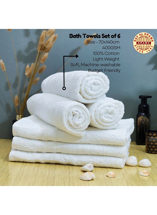 Classic 3-Line 6-Piece White Bath Towel Set - 70x140 cm, 370 GSM, 100% Cotton