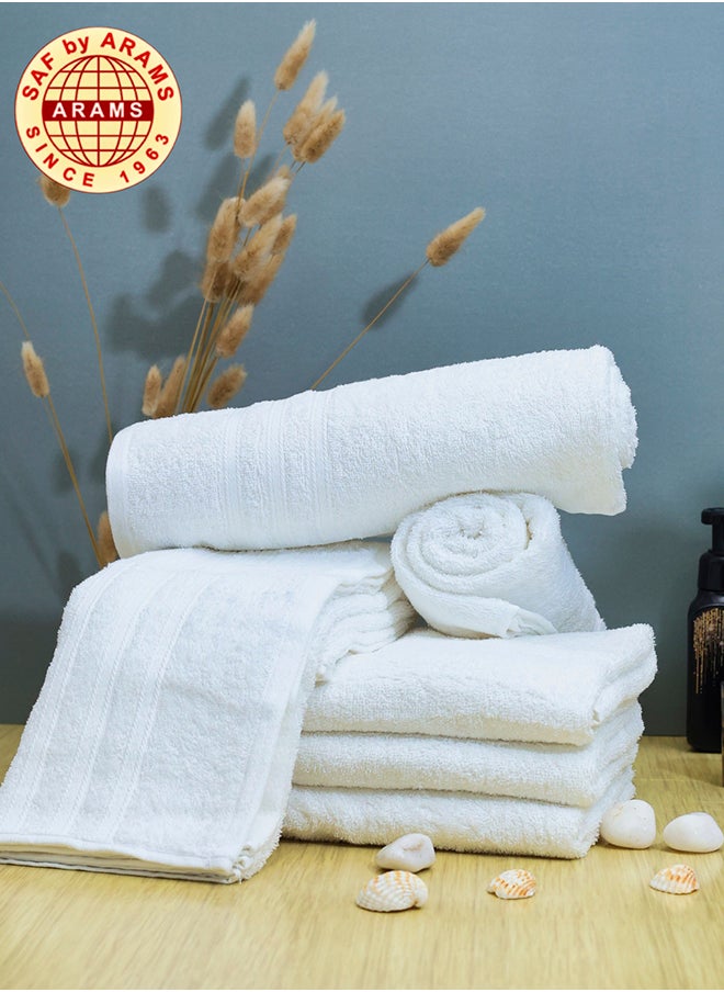 Classic 3-Line 6-Piece White Bath Towel Set - 70x140 cm, 370 GSM, 100% Cotton