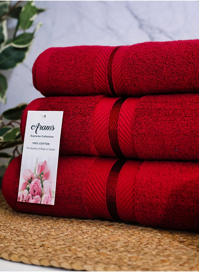 Arams Supreme 3-Piece 100% Combed Cotton 550 GSM Quick Dry Highly Absorbent Thick Soft Hotel Quality For Bath And Spa Bathroom Towel Set  1xBath Sheet (90x180 cm), 1xBath Towel (70x140 cm), 1xHand Towel (50x100 cm) Maroon Color