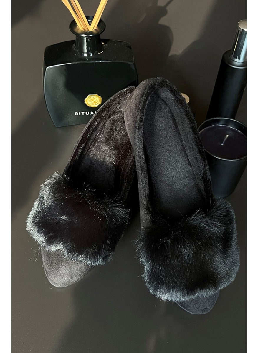 Stylish Women's Home Shoes with Colorful Boutique Fur Detail