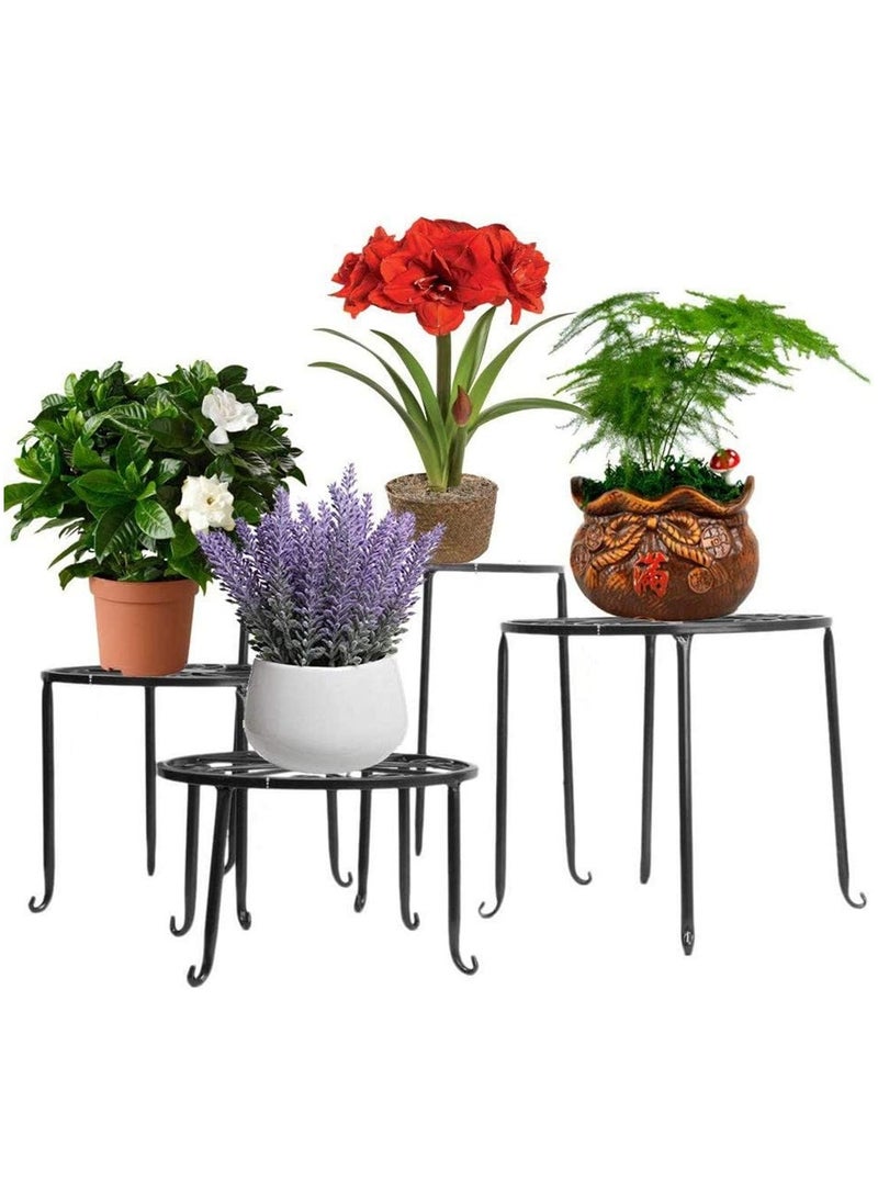 Potted Flower Stand, Indoor Outdoor Iron Shelf Flowerpot Holder, Rustproof Durable Metal Garden Container for Plants, Wedding Party Decor, 3 Pack (Black)