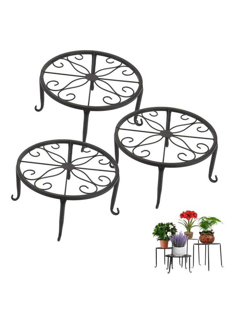 Potted Flower Stand, Indoor Outdoor Iron Shelf Flowerpot Holder, Rustproof Durable Metal Garden Container for Plants, Wedding Party Decor, 3 Pack (Black)