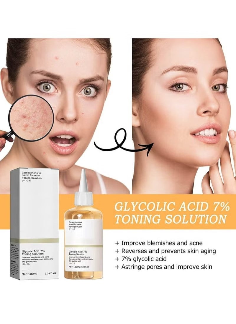 Glycolic Acid 7% Exfoliating Toner 100ml, Glycolic Acid Toning Solution for Diminished Dullness and Fine Lines, Rejuvenate Your Skin (3.38 fl.oz)