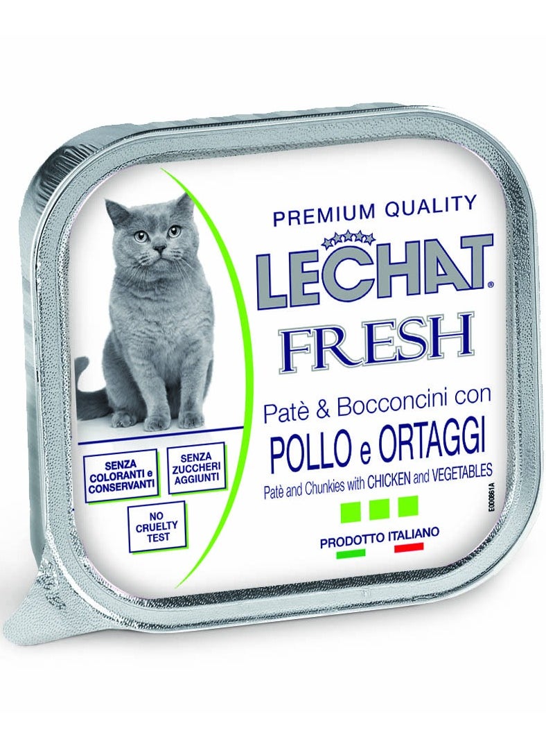 Lechat Fresh by Monge | Cat Wet Food with Vegetables | Super Premium Complementary Wet Cat Food | Patè & Chunkies in Alutray - Pack of 32x100g