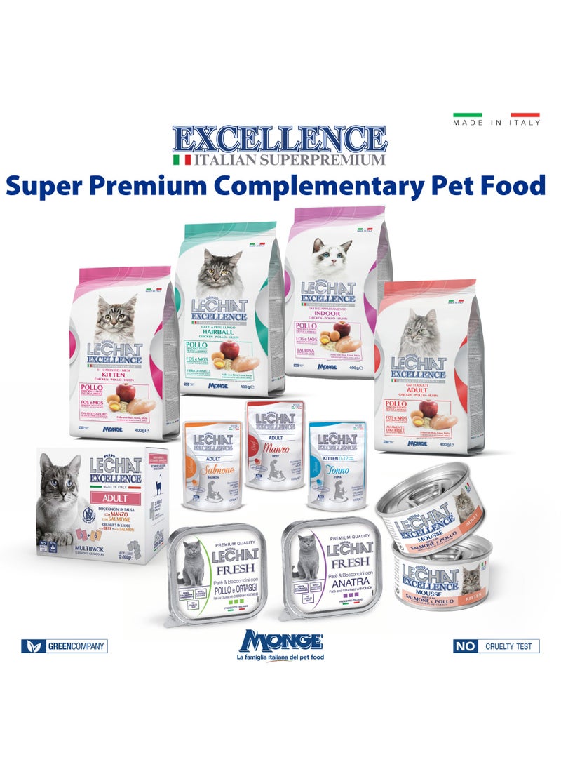 Lechat Fresh by Monge | Cat Wet Food with Vegetables | Super Premium Complementary Wet Cat Food | Patè & Chunkies in Alutray - Pack of 32x100g