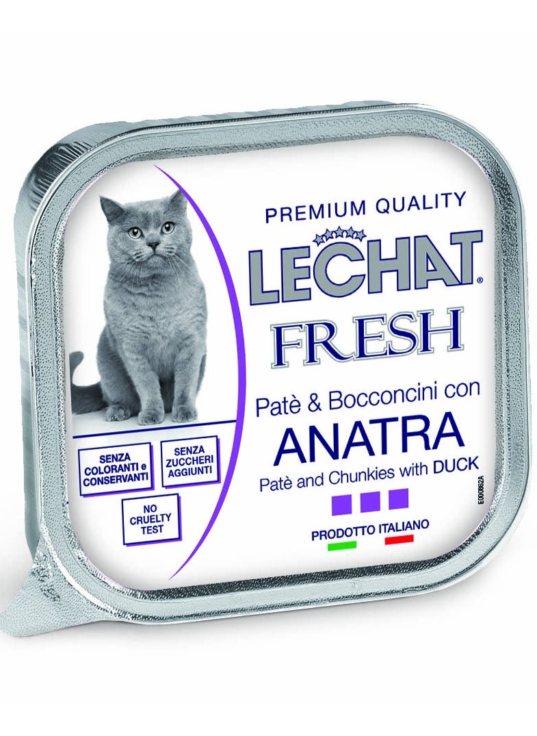 Lechat Fresh by Monge | Cat Wet Food with Duck | Super Premium Complementary Wet Cat Food | Patè & Chunkies in Alutray - Pack of 32x100g