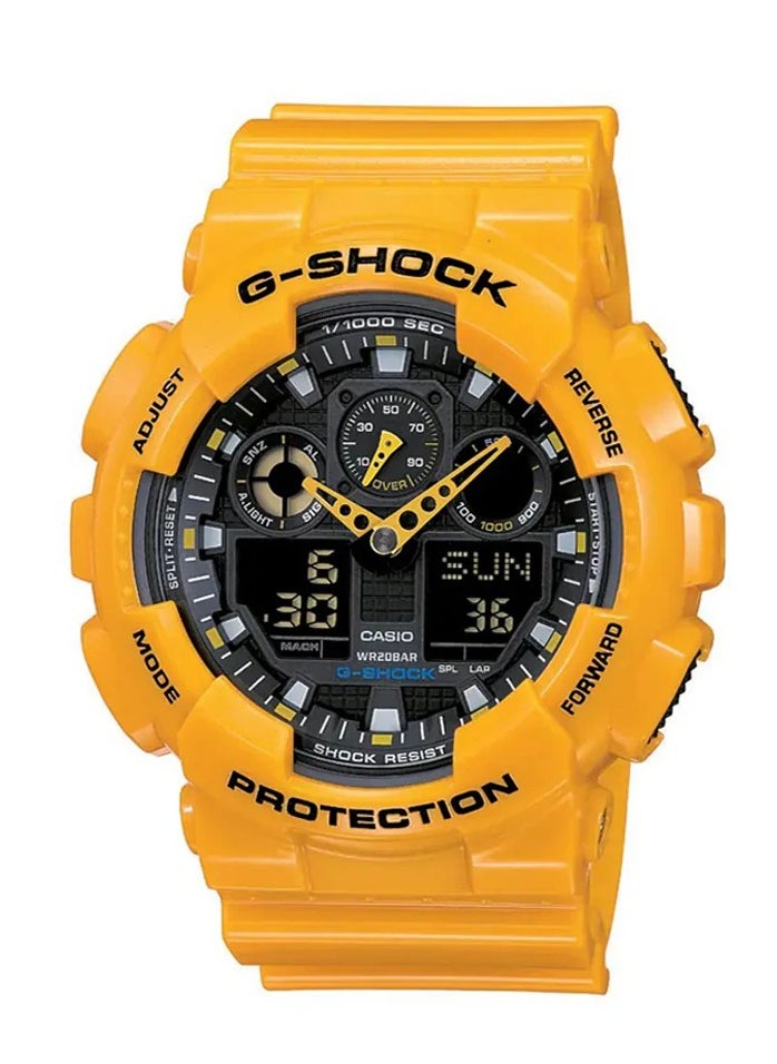 Casio G-Shock Watch - GA-100A-9ADR Black Dial, Yellow Band