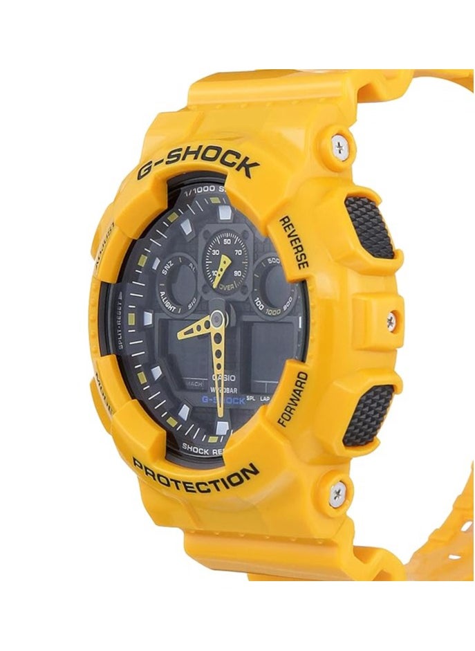 Casio G-Shock Watch - GA-100A-9ADR Black Dial, Yellow Band