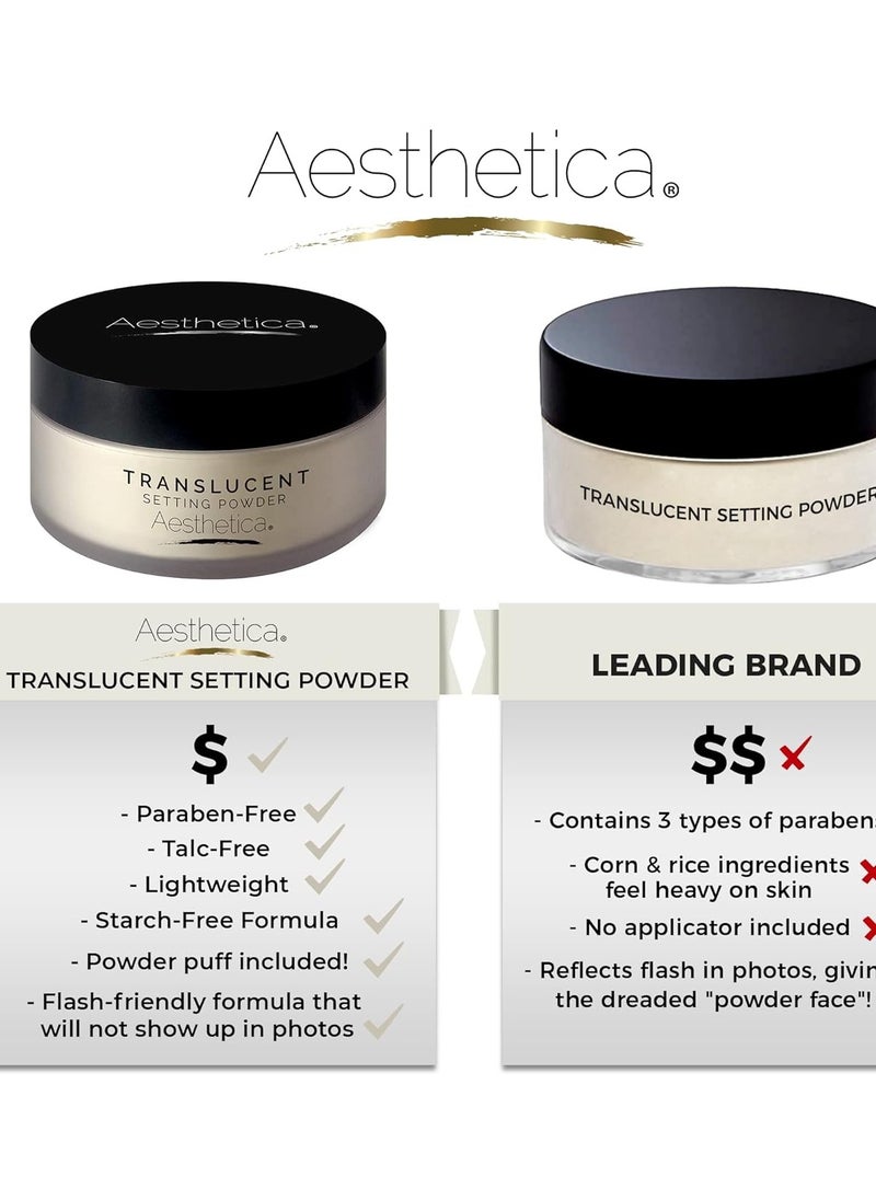 Aesthetica Translucent Setting Powder – Matte Finishing Makeup Loose Setting Powder – Flash Friendly Translucent Powder Foundation - Loose Face Powder Includes Velour Puff