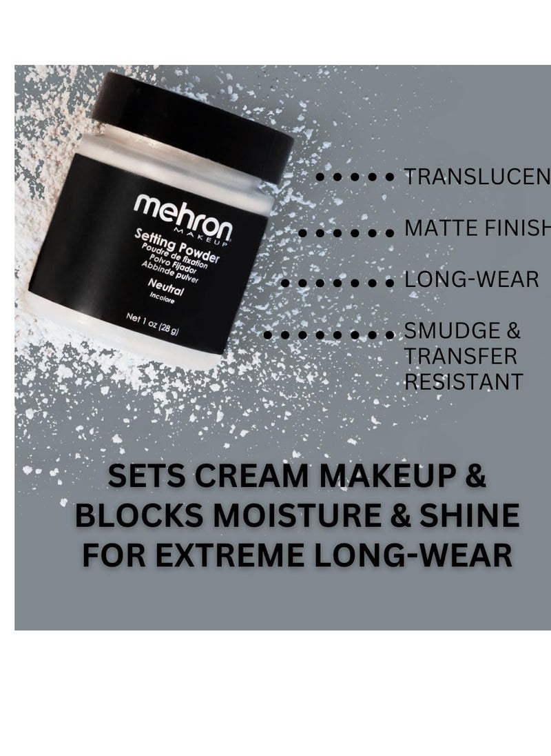 Mehron Makeup Setting Powder | Loose Powder Makeup | Loose Setting Powder Makeup Perfect for Halloween 1 oz (28 g) (Neutral)