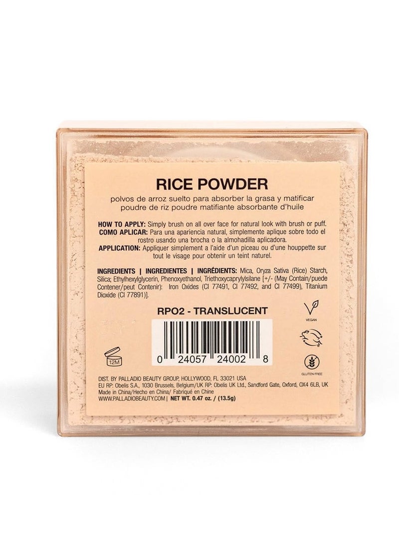 Palladio Rice Powder, Translucent, Loose Setting Powder, Absorbs Oil, Leaves Face Looking and Feeling Smooth, Helps Makeup Last Longer For a Flawless, Fresh Look