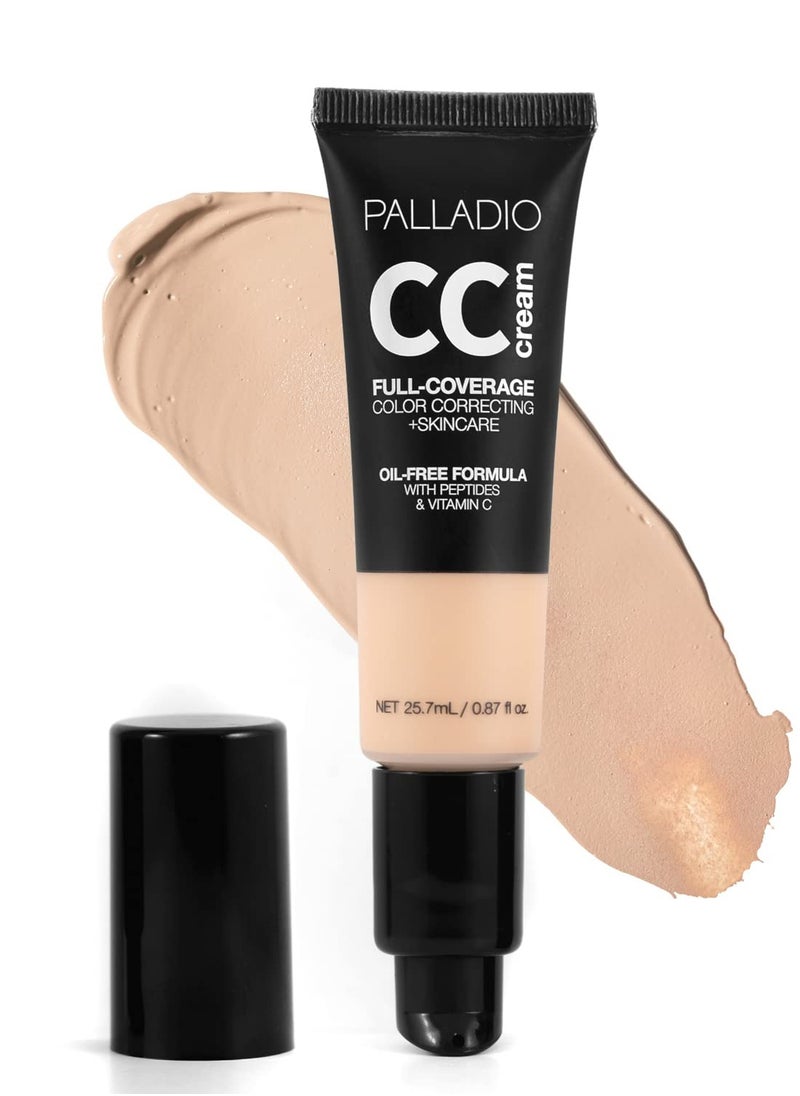 Palladio Full-Coverage Color Correction CC Cream, Oil-Free with Peptides & Vitamin C, Best for Correcting Redness and Uneven Skin Tone, Buildable Foundation Coverage (Fair 10C)