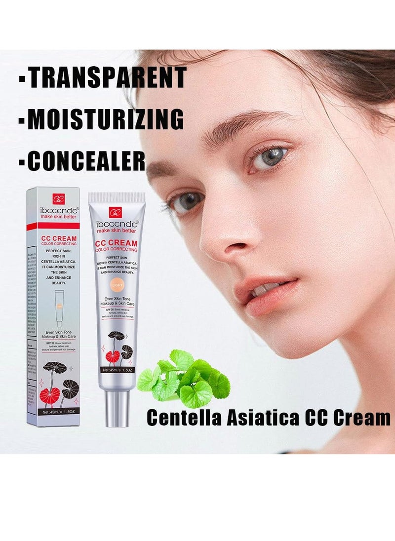 Color Correcting CC Cream With Centella Asiatica,Multi-Purpose Skin Tone Adjusting CC Cream Concealer Full Coverage,SPF 25 Sunscreen Moisturizing Pre-Makeup Primer Brightening for Mature Skin