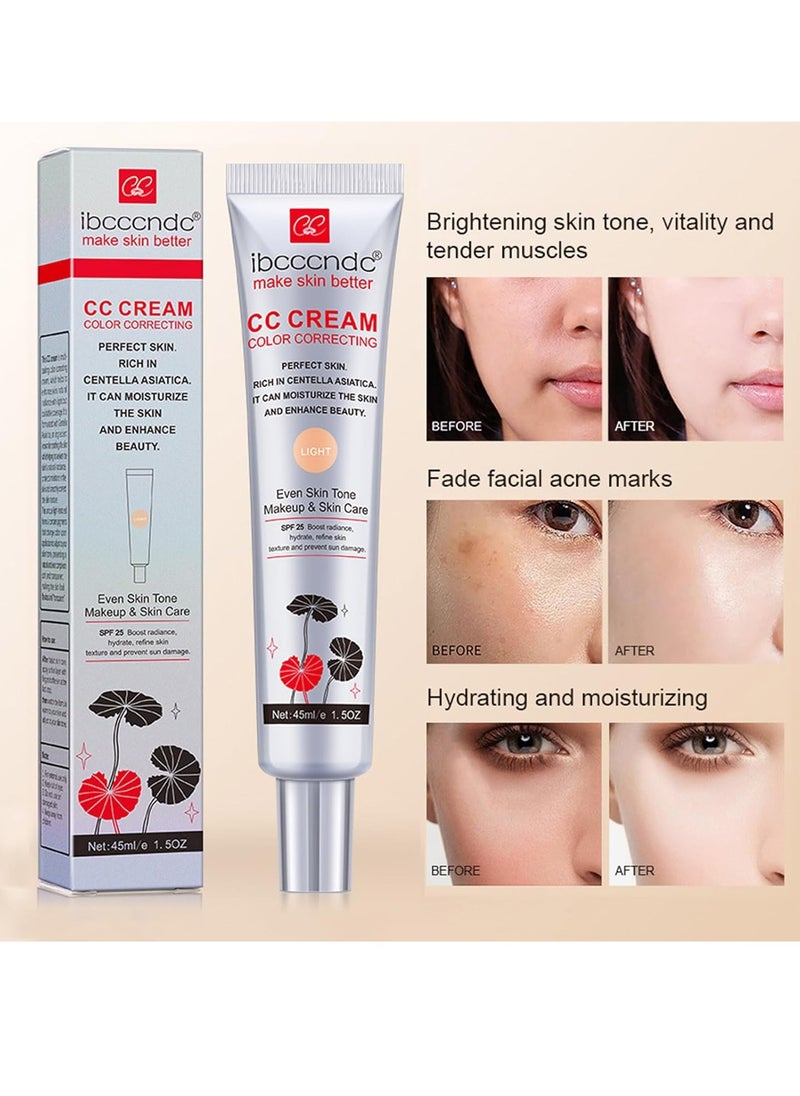 Color Correcting CC Cream With Centella Asiatica,Multi-Purpose Skin Tone Adjusting CC Cream Concealer Full Coverage,SPF 25 Sunscreen Moisturizing Pre-Makeup Primer Brightening for Mature Skin