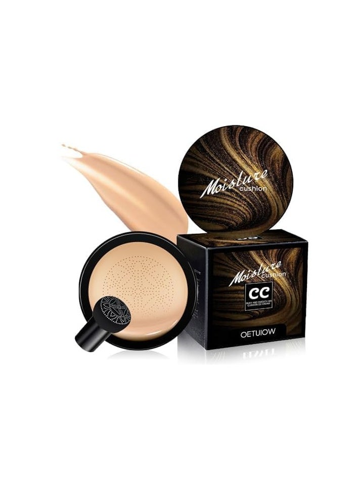 Mushroom Head Air Cushion CC Cream - New Upgraded BB Cream Face Makeup Foundation for Mature Skin Moisturizing Concealer Brighten Long-Lasting, Gold Packaging (Buff Beige, 3.21 Ounce (Pack of 1))