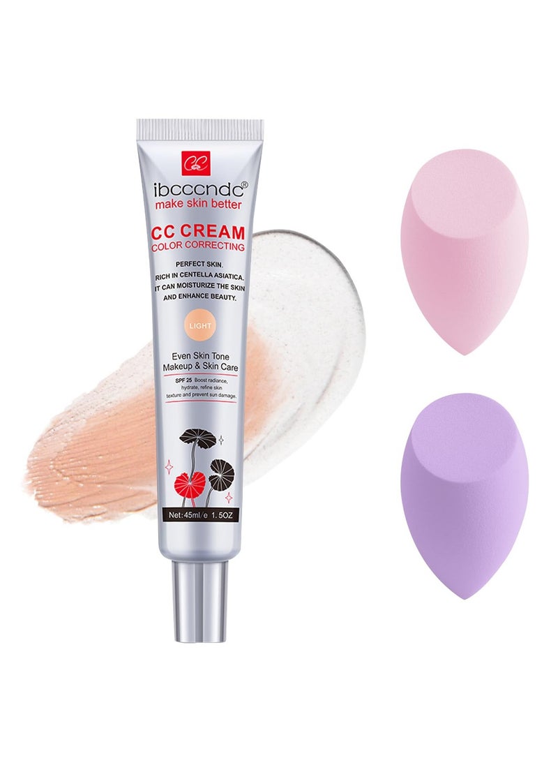 Color Correcting CC Cream,Invisible Pores Cream Foundation And nvisible Pores Concealer,CC Cream Foundation Rich In Centella Asiatic,Moisturizing And Waterproof CC Cream With Spf 25(LIGHT)