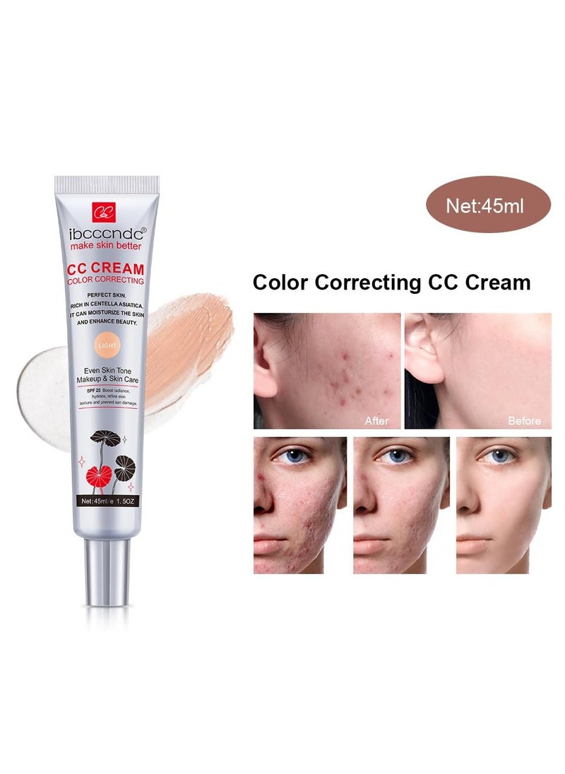 Color Correcting CC Cream,Invisible Pores Cream Foundation And nvisible Pores Concealer,CC Cream Foundation Rich In Centella Asiatic,Moisturizing And Waterproof CC Cream With Spf 25(LIGHT)