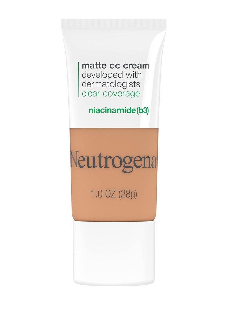 Neutrogena Clear Coverage Flawless Matte CC Cream, Full-Coverage Color Correcting Cream Face Makeup with Niacinamide (b3), Hypoallergenic, Oil Free & -Fragrance Free, Wheat, 1 oz