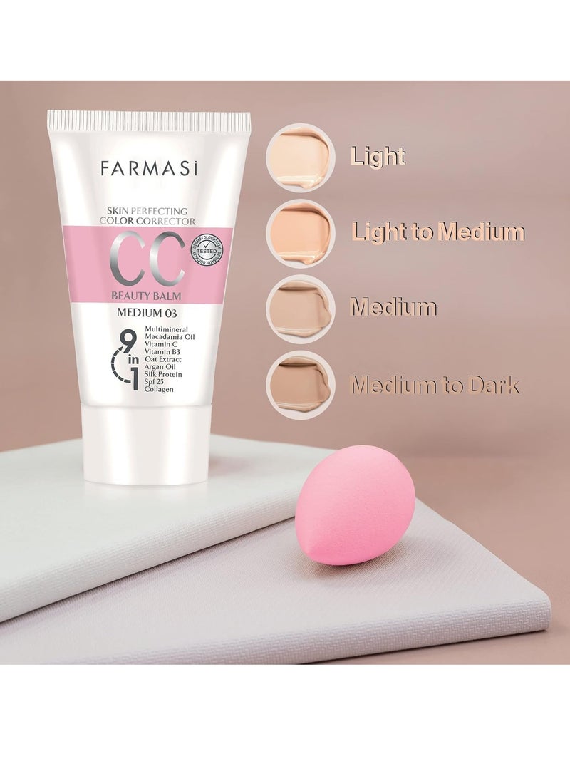 FARMASI CC Color Control Cream, Natural and Flawless Finish, Enriched Formula with Multimineral & Spf 25+, All-Day Hold, All Skin Types, 1.7 fl. oz, Medium