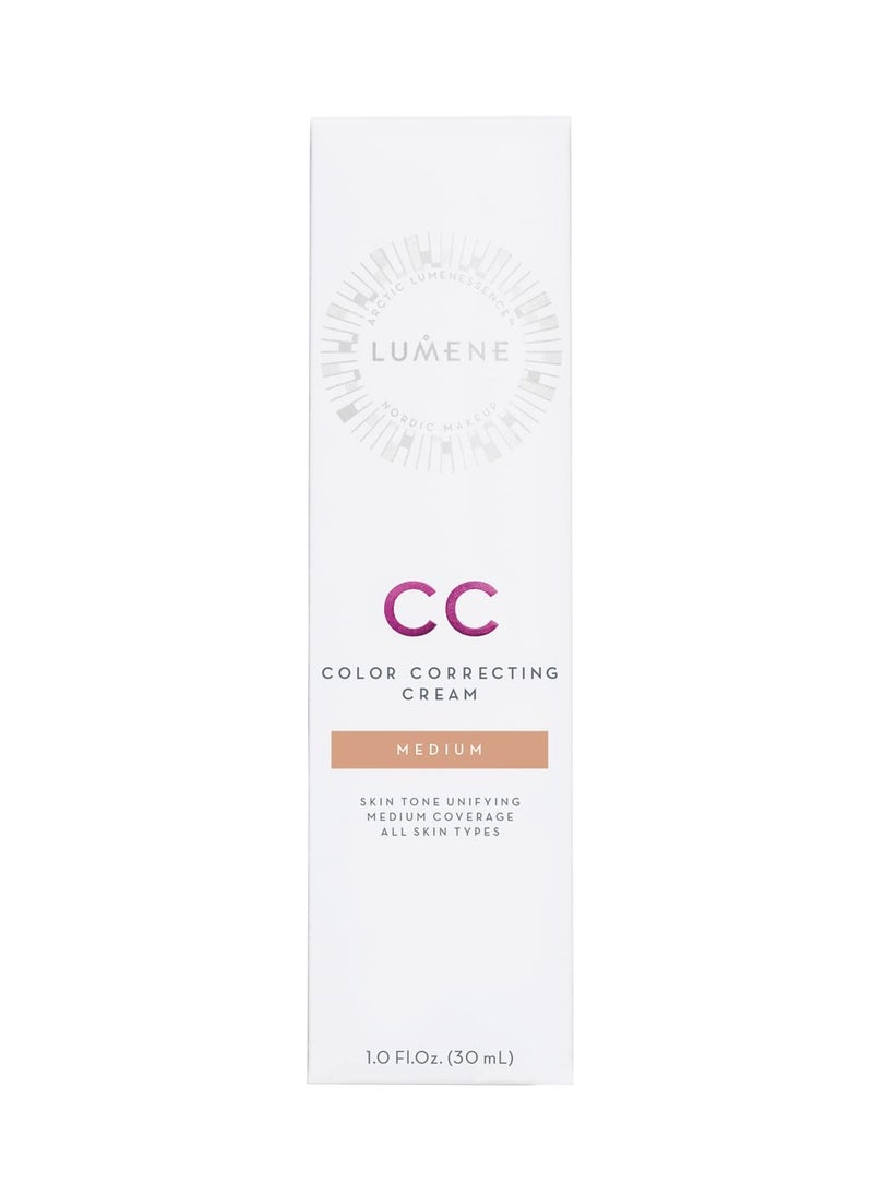 Lumene Color Correcting CC Cream - Lightweight Foundation - Medium Coverage - Redness Reducing Face Makeup for a Glowing Complexion - Vegan Formula + Suitable for All Skin Types - Medium (1 fl oz)