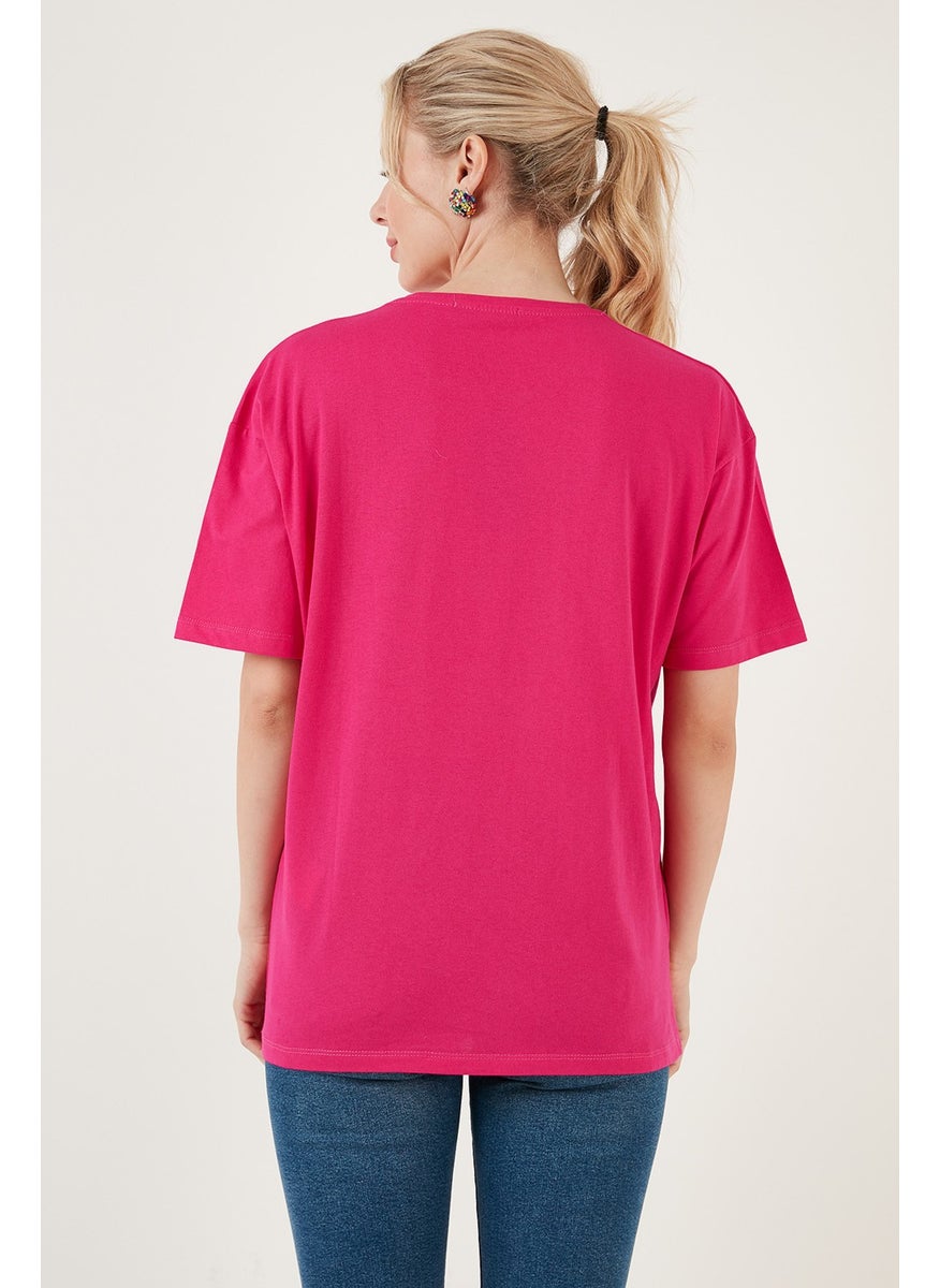 Printed Cotton Oversize Crew Neck T Shirt Women's T Shirt 541HAPPINESS