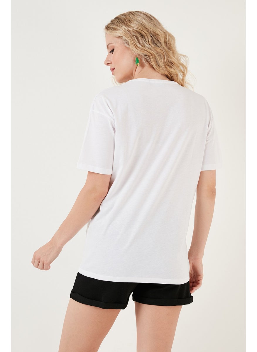 Printed Cotton Oversize Crew Neck T Shirt Women's T Shirt 541HAPPINESS