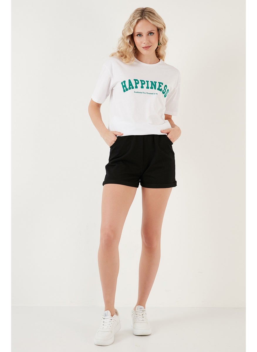 Printed Cotton Oversize Crew Neck T Shirt Women's T Shirt 541HAPPINESS