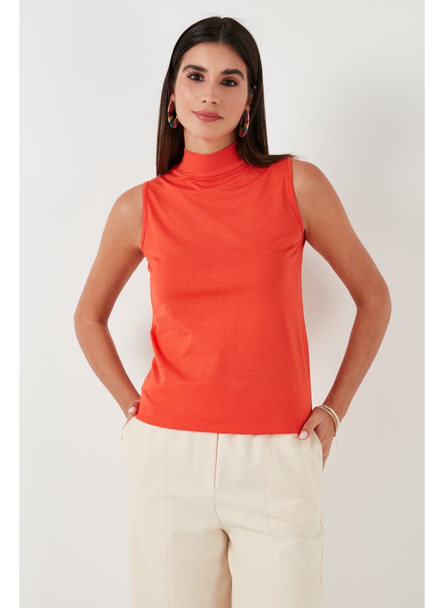 Cotton Sleeveless High Collar T Shirt Women's T Shirt 5865710