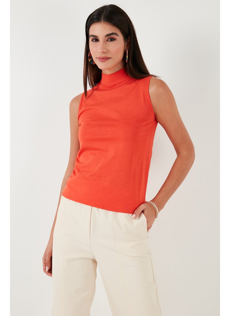 Cotton Sleeveless High Collar T Shirt Women's T Shirt 5865710