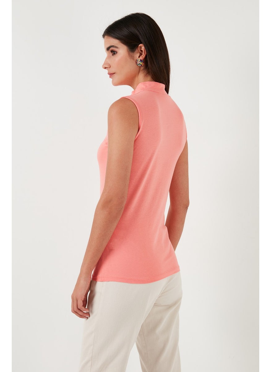 Cotton Sleeveless High Collar T Shirt Women's T Shirt 5865710