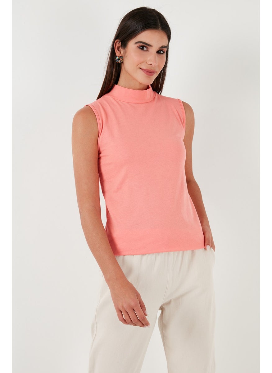 Cotton Sleeveless High Collar T Shirt Women's T Shirt 5865710