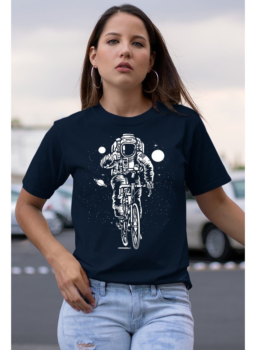 Rock & Roll Bicycle Astronaut Navy Blue Short Sleeve Women's T-Shirt