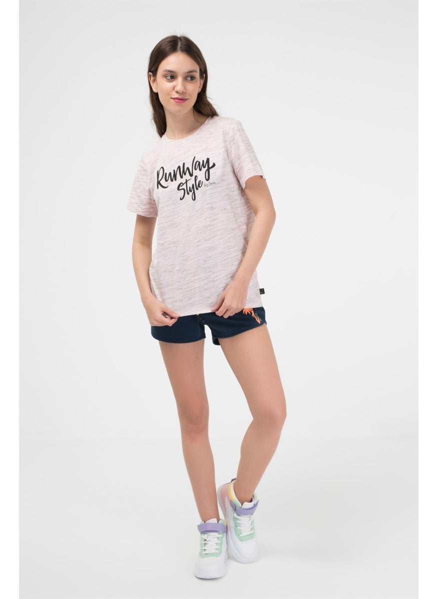 Pink Color Black Fleece Women's Short Sleeve T-Shirt