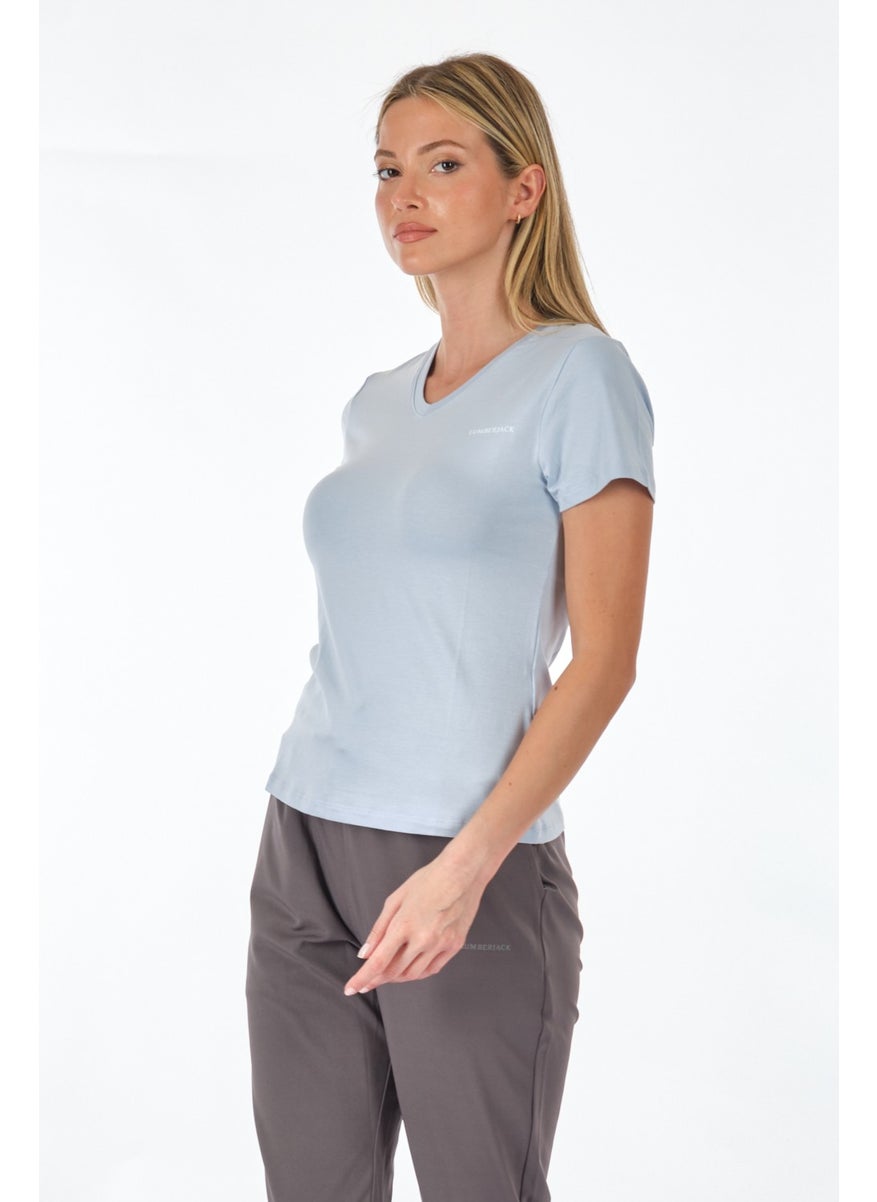 V-Neck Regular Fit Light Blue Women's T-Shirt 2SCT1323FX