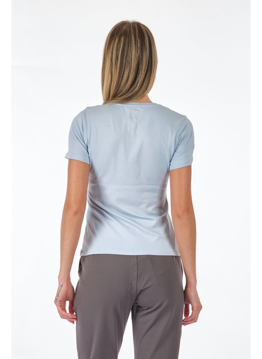 V-Neck Regular Fit Light Blue Women's T-Shirt 2SCT1323FX