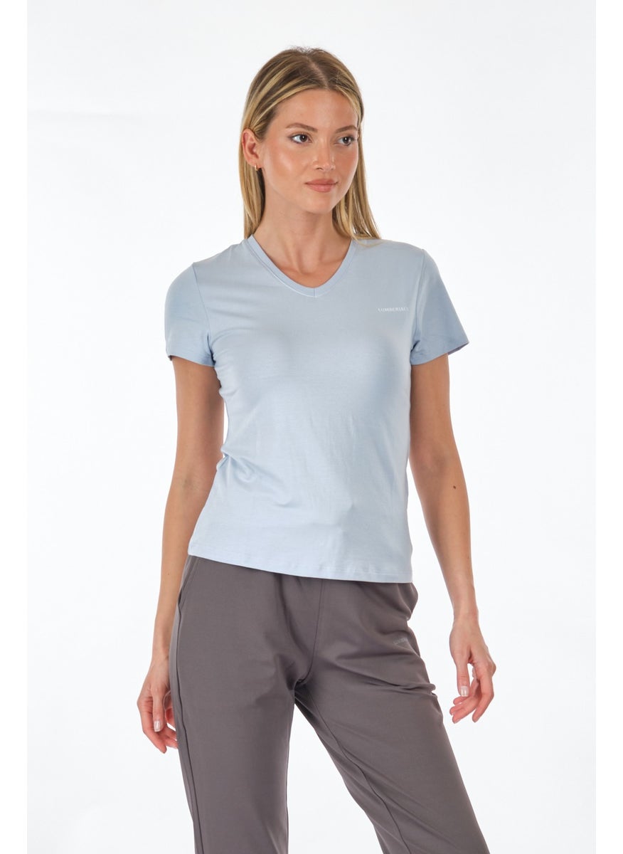 V-Neck Regular Fit Light Blue Women's T-Shirt 2SCT1323FX
