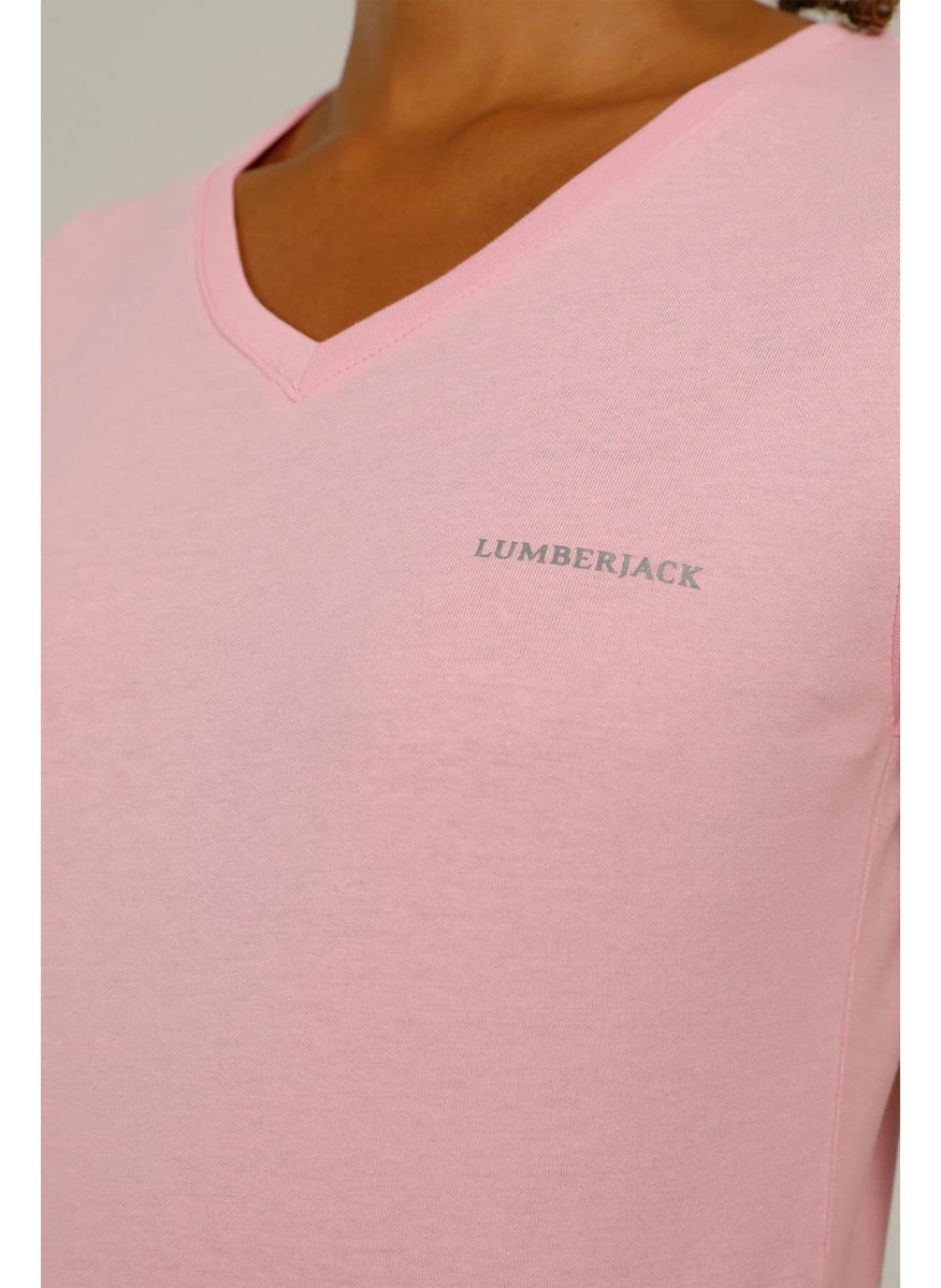 V-Neck Regular Fit Pink Women's T-Shirt 2SCT1323FX