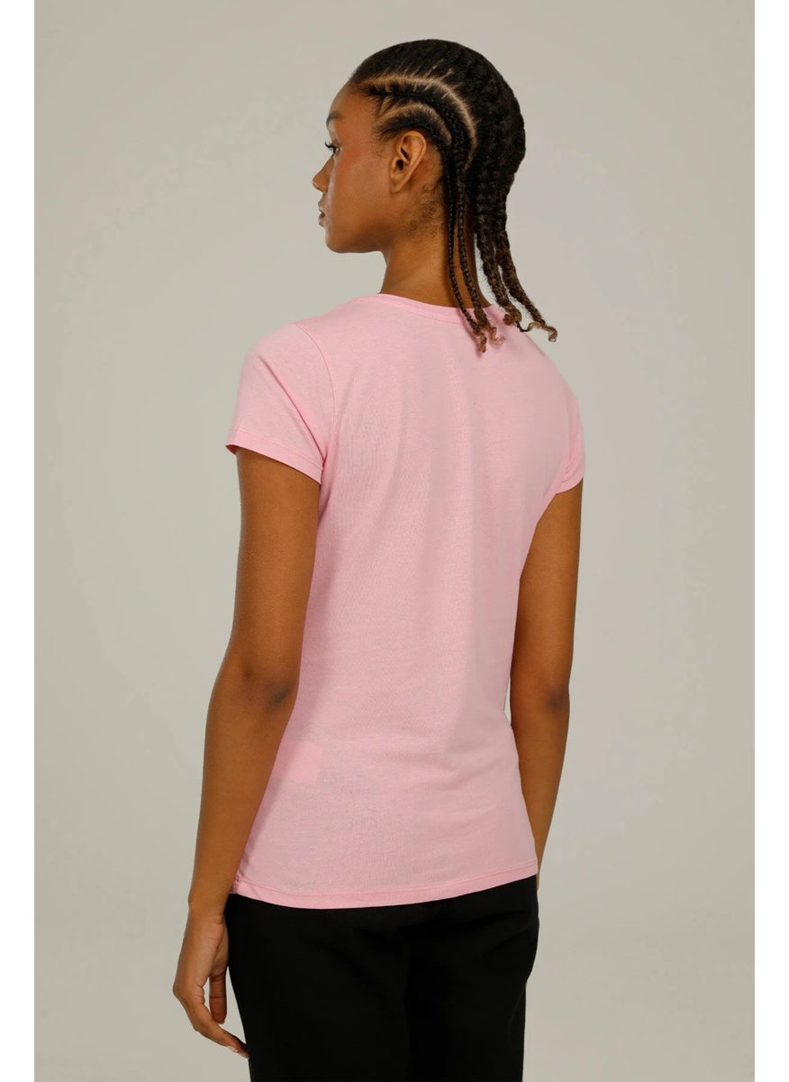 V-Neck Regular Fit Pink Women's T-Shirt 2SCT1323FX